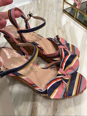 kate spade Striped Knot Wedge Sandals in Pink, Navy, Yellow